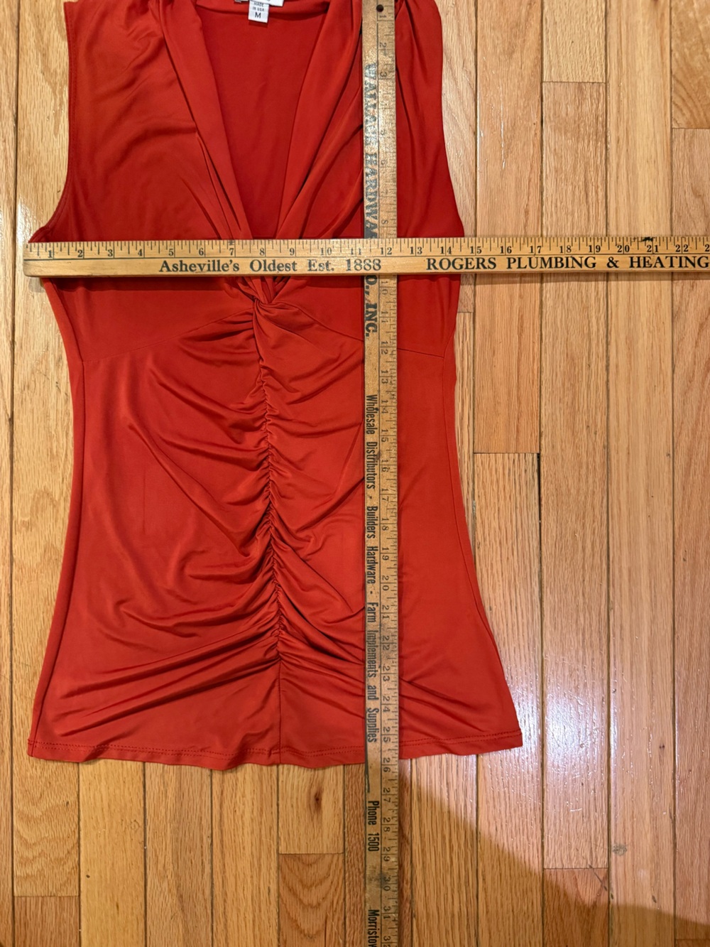Sleeveless Ruched V-Neck Top in Brick Red Rust  90s Size M - Picture 4 of 6